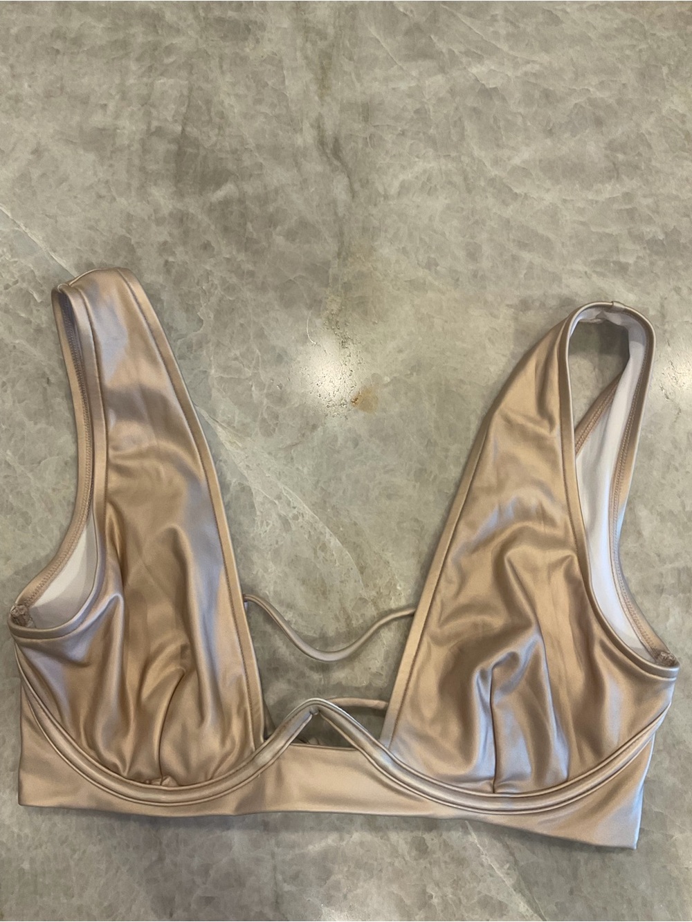Sports Illustrated Swim Satin Plunge Bralette in Champagne Beige